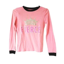 Extremely Me light pink girls top blouse long sleeve crown print 14/16