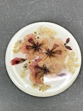 vintage MCM "By Ted - Carmel By The Sea" Resin Pressed Dried Flowers 7.5" Trivet
