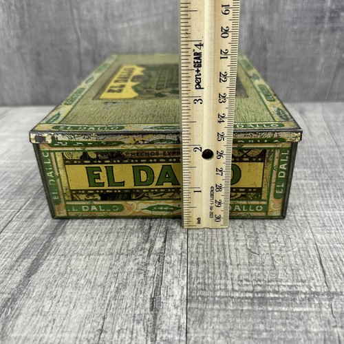 Scatola di latta per sigari tabacco El Dallo anni '20 fabbrica 192 Maryland Dubuque Iowa - Foto 13 di 13