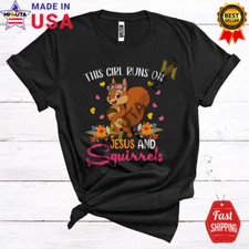 Girl Runs On Jesus And Squirrels, Adorable Flowers Floral Animal Lover T-Shirt