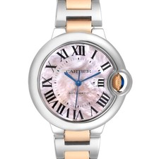 Cartier Ballon Bleu 33 Steel Rose Gold Pink MOP Ladies Watch W6920070 Card