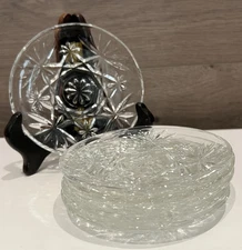 6 Vintage Anchor Hocking Glass Snack Plate Set Early American Prescut Dishes