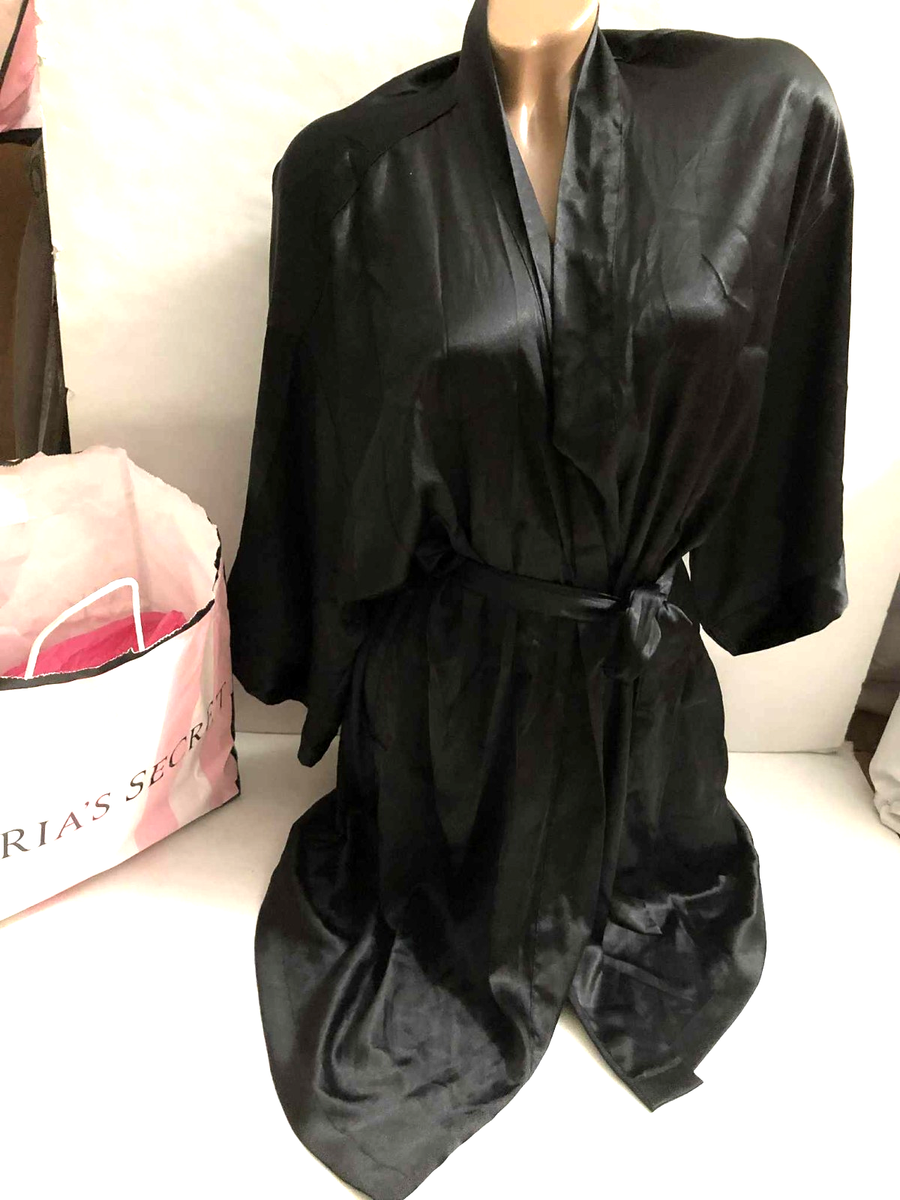 Victoria's Secret Very Sexy Satin Short Kimono Robe Black M/L NWT