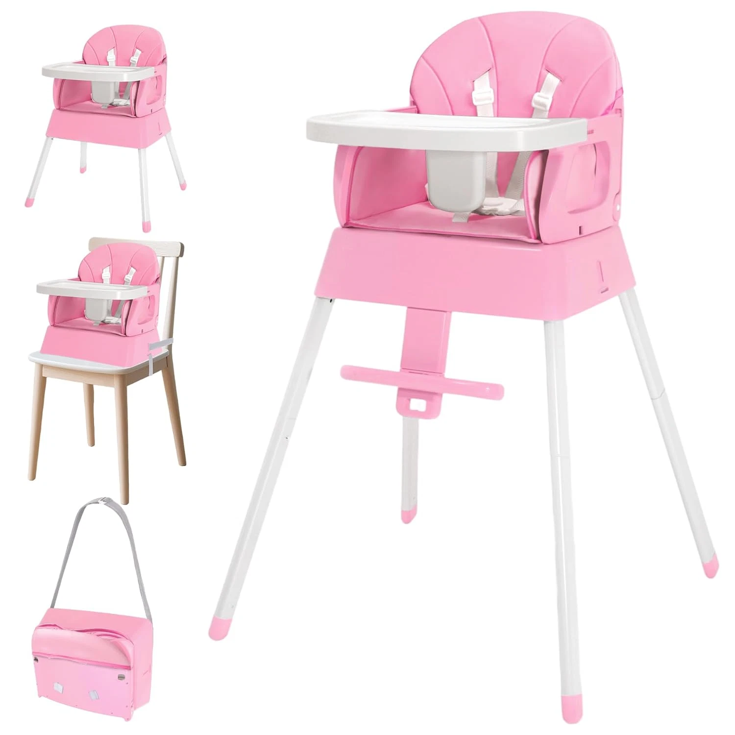 4-In-1 Baby High Chair, Convertible Highchair for Babies and Toddlers, Portable