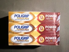 (Lot of 6) New Poligrip Power Max Power Hold + Seal Denture Cream, Flavor Free