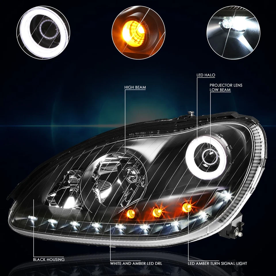 Faro proyector DRL tira LED DRL negro carcasa para Mercedes Clase S W220 00-06 Foto 2 de 4