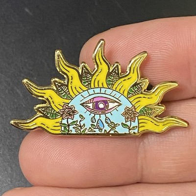 Stylized Sun Eye Flowers Hat Lapel Pin Limited Signed J.B. 