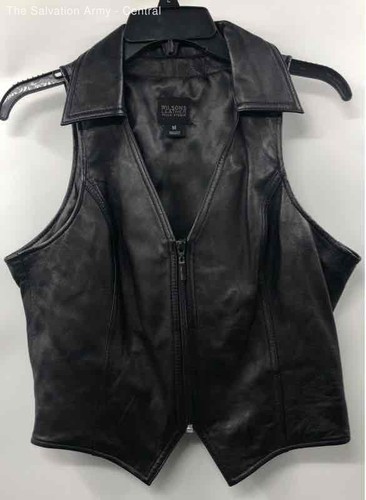 Wilsons Leather Womens Black Leather Sleeveless Full-Zip Biker Vest Size Medium