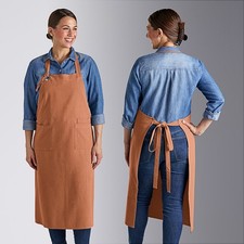 Cinnamon Linen Adjustable Bib Apron 34 x 30 in with 3 Pockets Restaurant
