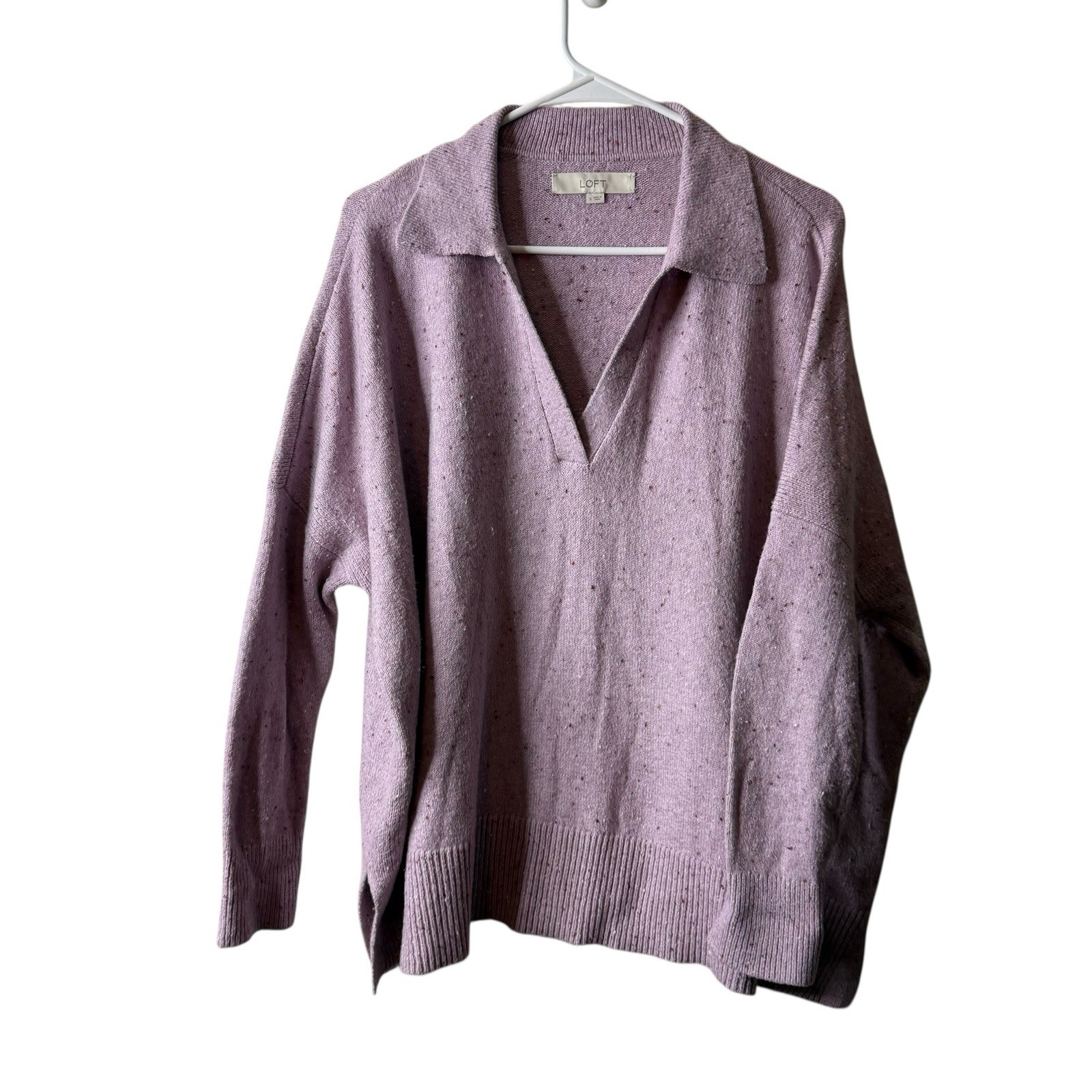 Loft Purple Textured Pullover Collared Sweater Pr… - image 1