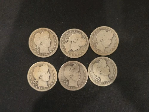 (6) 1906-1915 Barber Quarter AG About Good Silver 25c Lot