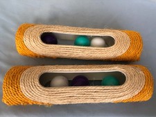 LOT of 2 SISAL ROPE Tube Cat Toys with Plastic Balls G10