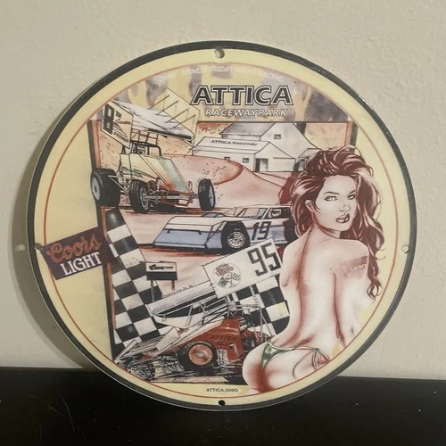 VINTAGE COORS LIGHT LADY GASOLINE MOTOR OIL PORCELAIN SIGN