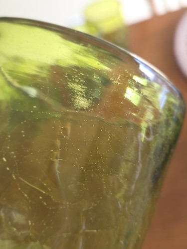 Set of 5 Blenko Crackle Glass Tumblers #418L Pinched Dimpled Olive Green - Picture 4 of 24