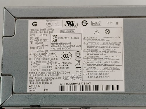 Lot of 20 HP 722299-001 ProDesk 400 G1 / 600 G1 240W 6 Pin Power Supply - Picture 2 of 6