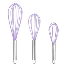 3Pcs Silicone Whisk 8" 10" 12" Kitchen Whisk Wire Whisks Beater Purple