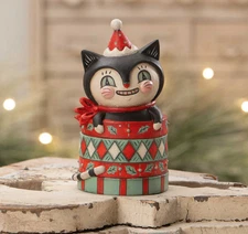 Bethany Lowe Johanna Parker 6" Dezzy Merry Boo Cat Christmas Decor Gift Box