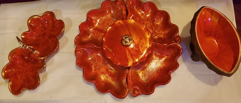 Vintage Maurice of California USA Lot Lazy Susan Ceramic MCM Planter Tidbit 6 Pc - Image 2 of 4