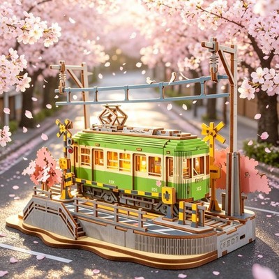 Rolife Sakura Journey Tram Car 3D Wooden Puzzle Model Toys Teens Adult Xmas Gift
