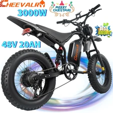 3000W Electric Dirt Bike 48V 20Ah Off-Road E-Motorcycle 45 MPH 20" Fat E-Bike US