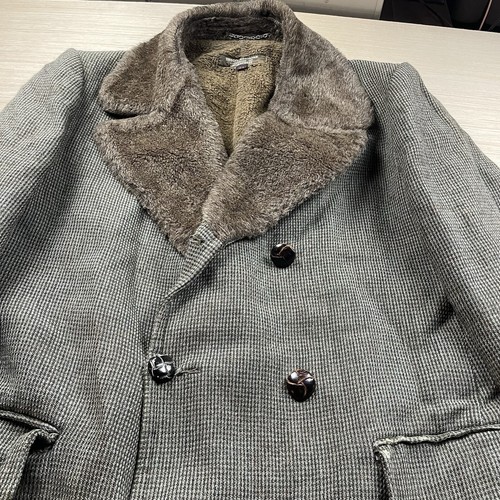 Vintage 60s Brooks Brothers Tweed Coat Fur Collar Lined Atomic Overcoat 44 - Picture 4 of 14