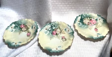 RS PRUSSIA SET OF 3 PLATES RED MARK ROSES FLORAL GOLD ACCENTS 5 5/8"