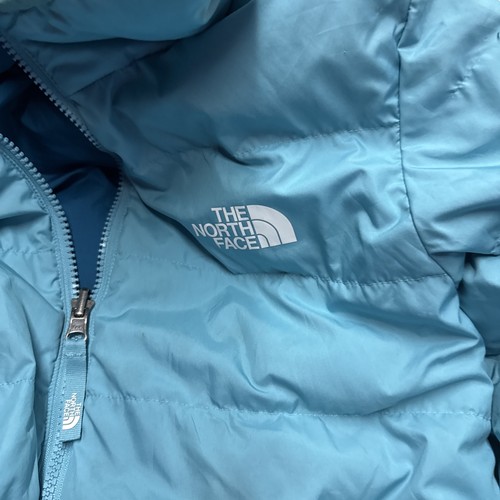 The North Face Girls Medium 10/12 Aqua Puffer Jacket Down 550 Hooded - Picture 2 of 8