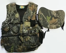 Cabela's Mossy Oak Break Up Turkey Hunting Vest w/ Padded Seat Cushion M/L Camo