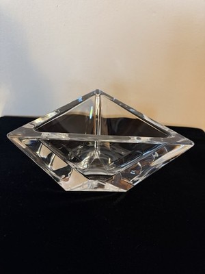 Orrefors Crystal Glass Triangle Bowl Dish Geometric Art Decor Made in Sweden 8 