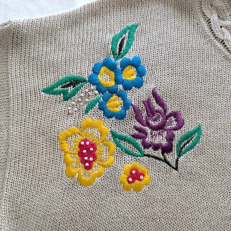 Suéter ESCADA Mujer Talla 40 Margaretha Ley Bordado Floral De Colección Años 80 Mezcla de Lino Foto 4 de 4