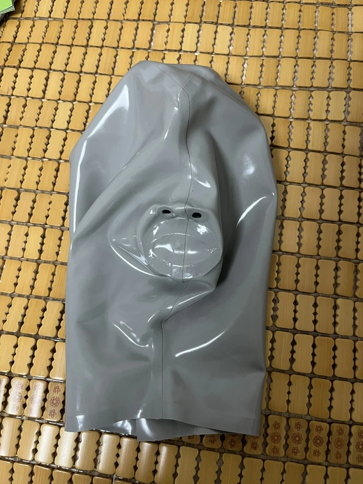 Latex gummi mask hood black 15cm long nose tube mouth teeth lock zip - Image 3 of 3