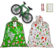 [SET OF 2] Jumbo 72"x60" Gift Bag With Cards And Tags - Giant Bike Bag Christmas
