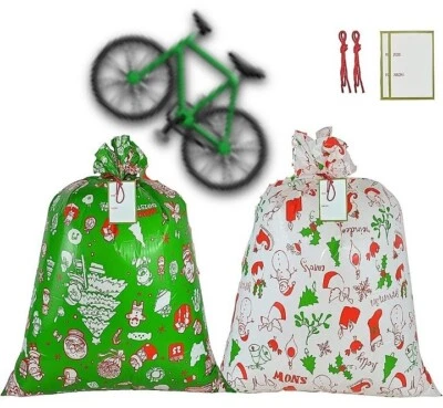 CANDY CANE CONFECTIONS [SET OF 2] Jumbo 72"x60" Gift Bag With Cards And Tags - Giant Bike Bag Christmas