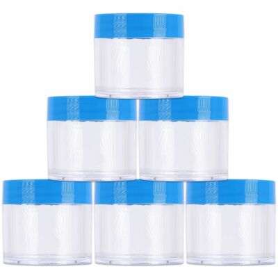 Beauticom  (6 PCS) 30G/30ML Round Clear Plastic Refillable Jars with Blue Lids
