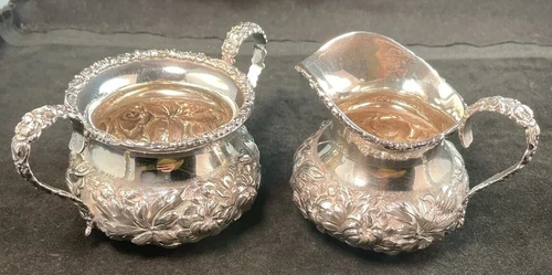 Stieff Sterling Silver Rose Repousse Creamer & Sugar No Monogram  # 24 1/2