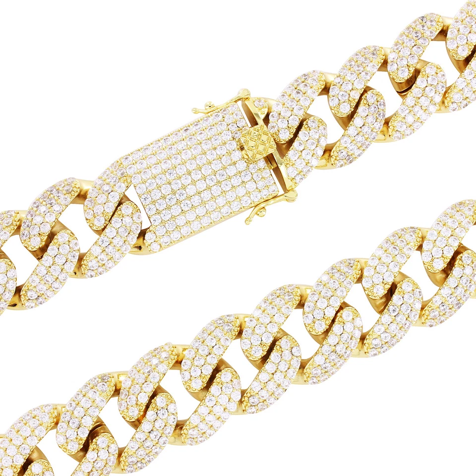 Gargantilla para hombre CZ Bling 18 mm cadena cubana Miami 30ct tono oro 14K 22"" Foto 2 de 3