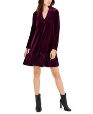 taylor Women's V-Neck Long-Sleeve Trapeze Velvet Dress 2993M 2