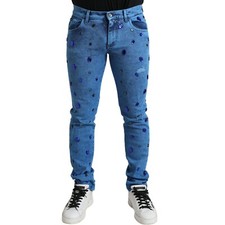 DOLCE & GABBANA Jeans Blue Crystal Embellished Skinny Denim IT48/W34/M 2930usd