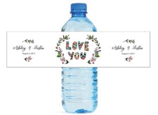 Love You Wreath Wedding Anniversary Engagement Party Bridal Water Bottle Labels