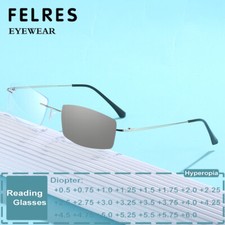 Men Metal Square Photochromic Reading Glasses Fashion Outdoor Shade Sunglasses