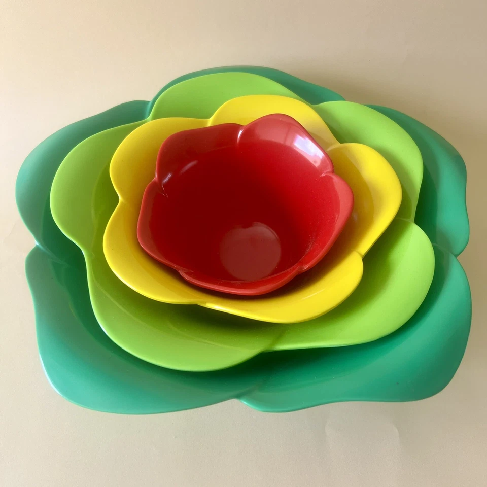 Zak! Designs 4 Saladiers fleurs emboitables Plastique mélamine pop style 70s - Photo 4/4