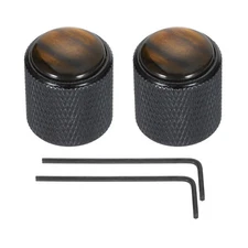 Guitar Bass Dome Knobs Amber Top 6mm Black Metal Volume Tone Control 2Pcs