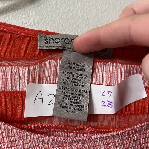 Sharon Young Blouse Womens Red Striped Top Large Long Sleeve Relaxed Crinkle - Picture 3 of 8