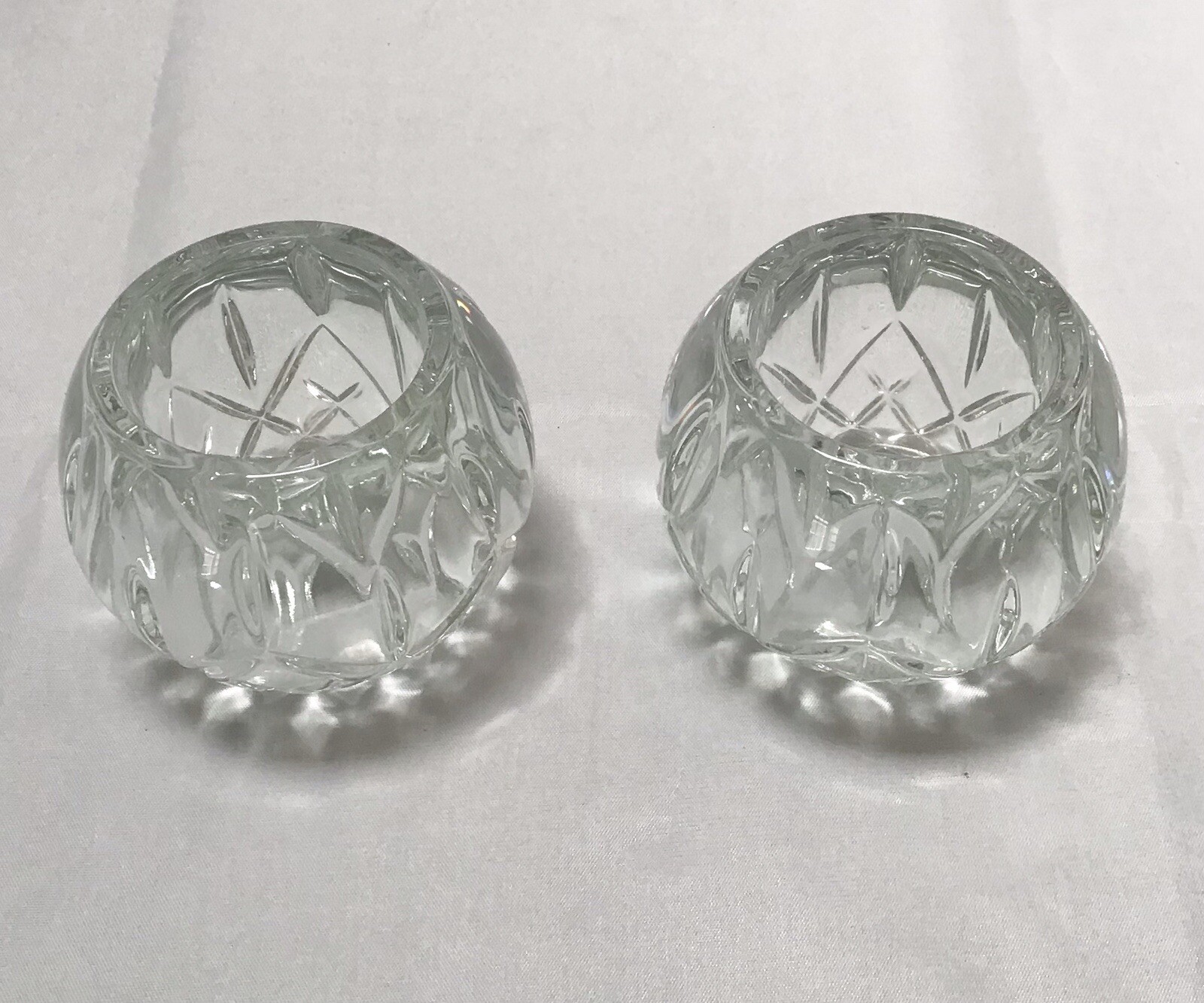 Pair Homco Round Tea Light Candle Holder Made in USA Heavy Crystal 2.5