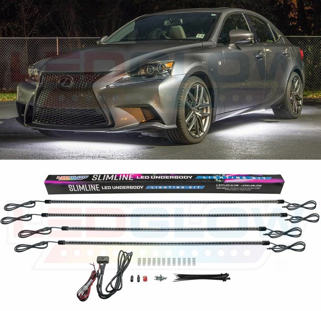 LEDGLOW 4PC SLIMLINE WHITE NEON LED UNDERGLOW UNDERBODY LIGHT KIT for