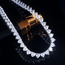 Stunning White Cubic Zirconia Long Love Heart Tennis Necklace for Brides Women