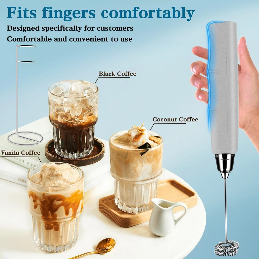 Milk Frother Handheld with Stand, Electric Whisk 3 Speed Adjustable, Drink Mi...