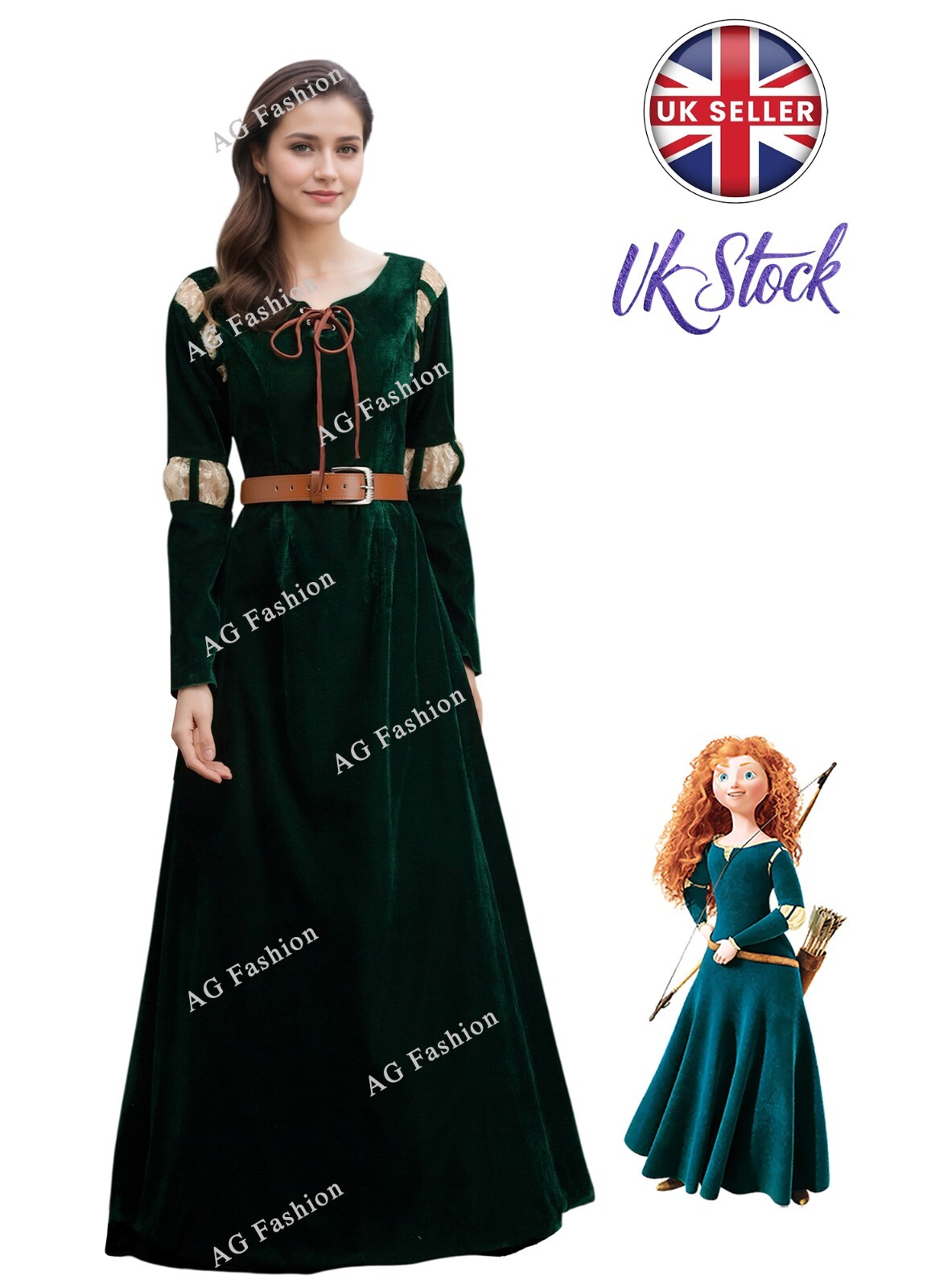 Disney Valiente Mérida Princesa Adulto Vestido Juegos con disfraces Fiesta Día Mundial del Libro Halloween