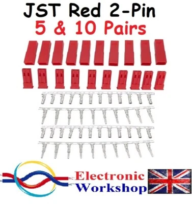 JST SYP Red 2 Pin Connectors 5 & 10 Pairs Male Female RC Hobbies Etc UK SELLER - Image 1 of 4
