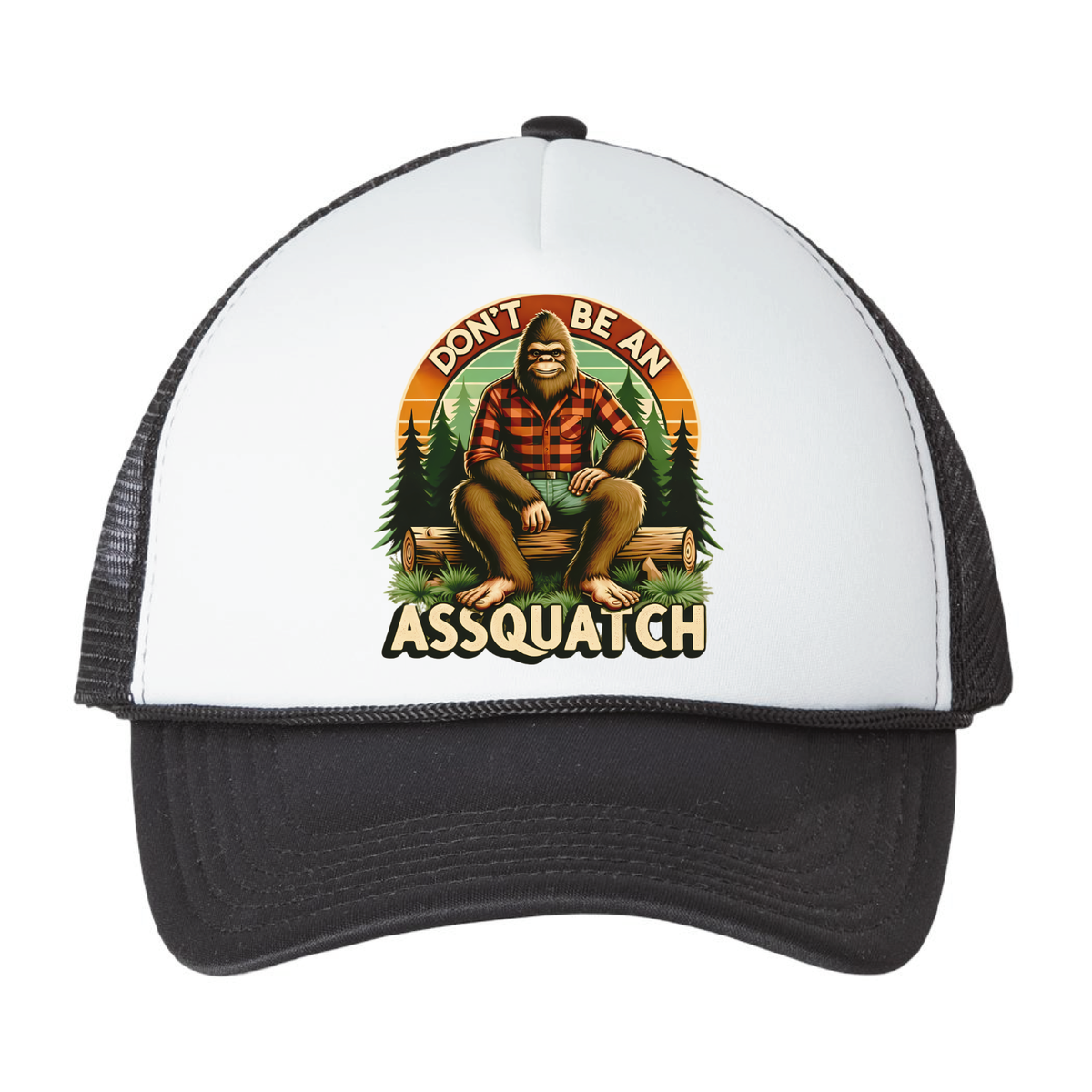 Bigfoot Sasquatch Assquatch Mesh Trucker Snapback Camp Hat Unisex